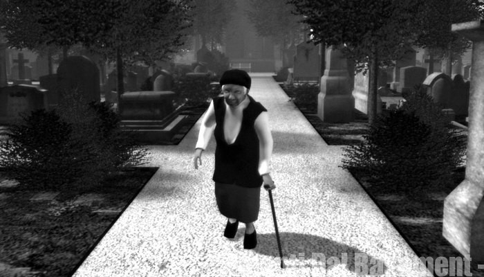 La vecchia torna indietro dal cimitero per andare all'ufficio postale e ritirare la pensione
